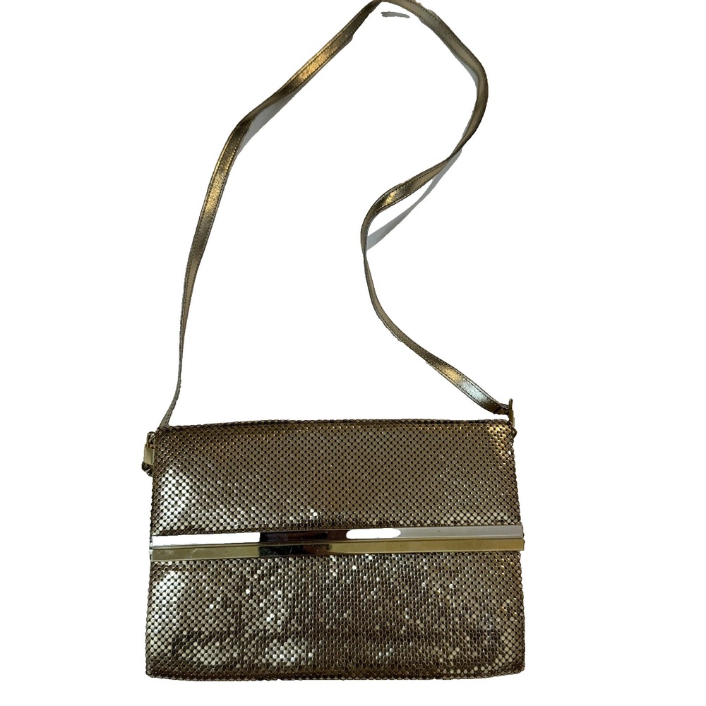 Whiting & Davis Vintage Gold Silver 2 Tone Metal Mesh Purse Shoulder Strap USA